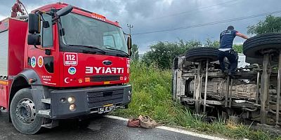 Taraklı'da devrilen beton mikserinin sürücüsü yaralandı